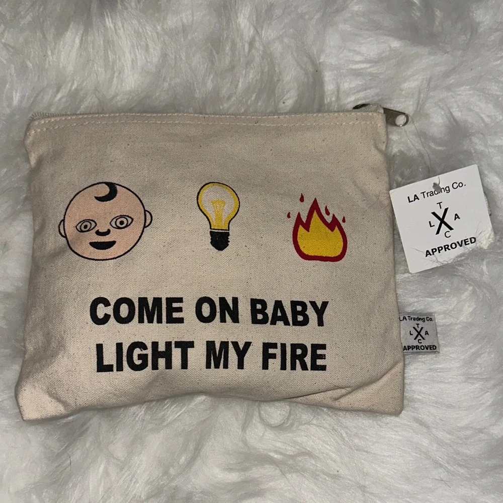 LA Trading Co. Beige Canvas Pouch Funny‎ Emoji Trendy Makeup Pencil Pouch Bag